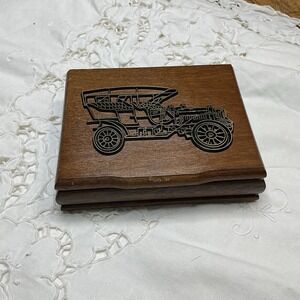Vintage 1986 Classic Car Playing Card Deck Set With Wood Box and cards